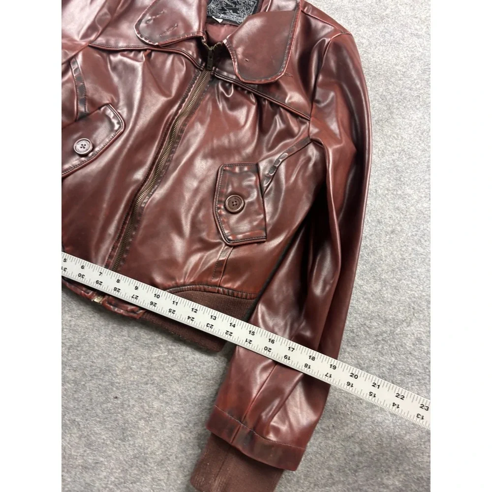 VTG Beverly Hills Polo Club Women L SEE Faux Leather Bomber Jacket 90s Biker Y2K - Picture 2 of 10